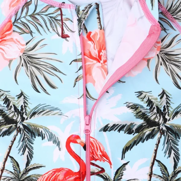 BAOHULU UPF50+ Swimsuit Girls Floral Long Sleeve Bathing Suit for Kids 3 pcs Bikinis Top+Shorts Children Swimwear with zipper 6