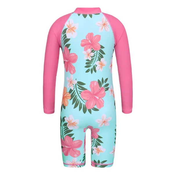 BAOHULU Cyan Floral Long Sleeve Girls Swimwear One Piece Children Swimming Suits UPF50+ Swimsuit Kids 4-11 Years Rash Guards 2