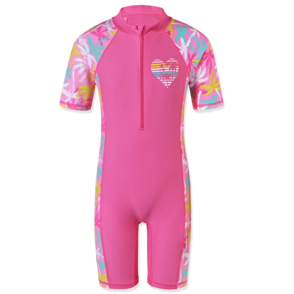 BAOHULU 1-11 Yrs Kids Swimwear Girls Short Sleeve Swimsuit One Piece UPF50+ Rash Guard Baby Girl Swimwear Children Surf Suit 1