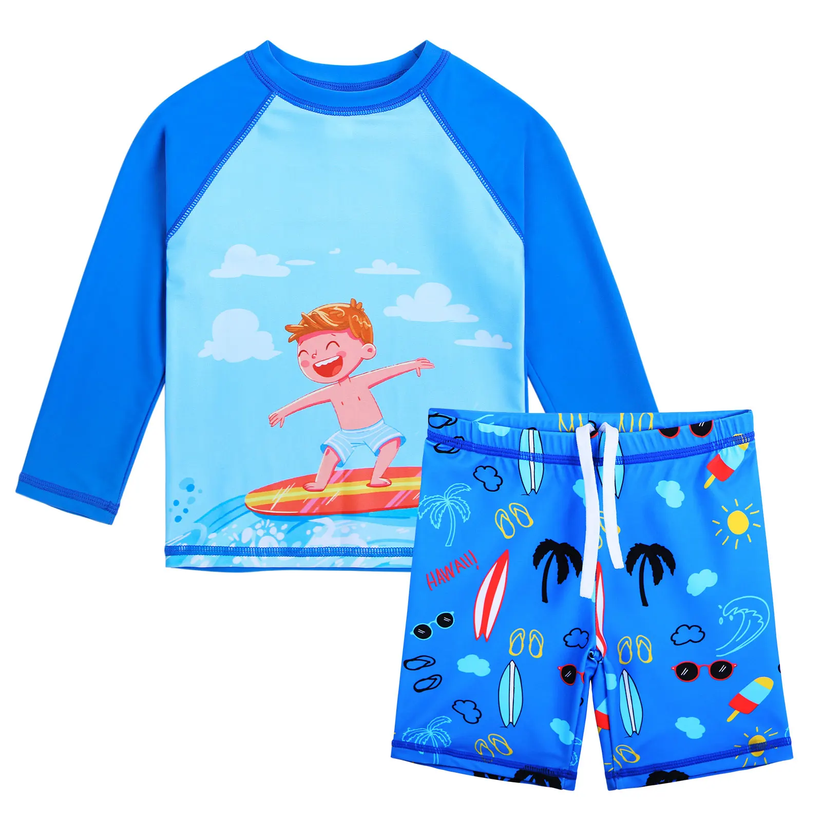 BAOHULU Cartoon Print Kids Swimsuit Two Pieces Long Sleeve Bathing Suit Children Summer Water Sport Surfing Suit Boys Beachwear 1