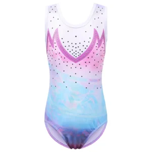 BAOHULU Girls Gymnastics Leotard Teens Gradient Color Ballet Dance Wear Sleeveless Sequin Bodysuit Practice Outfit Jumpsuit 1