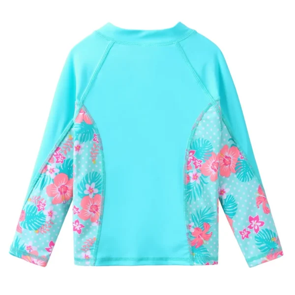 BAOHULU Children's Swimwear Cyan Floral Swimsuit Girls Bikini Tankini Set Swimwear Kids Long Sleeve Swimming Suits for Girl 3