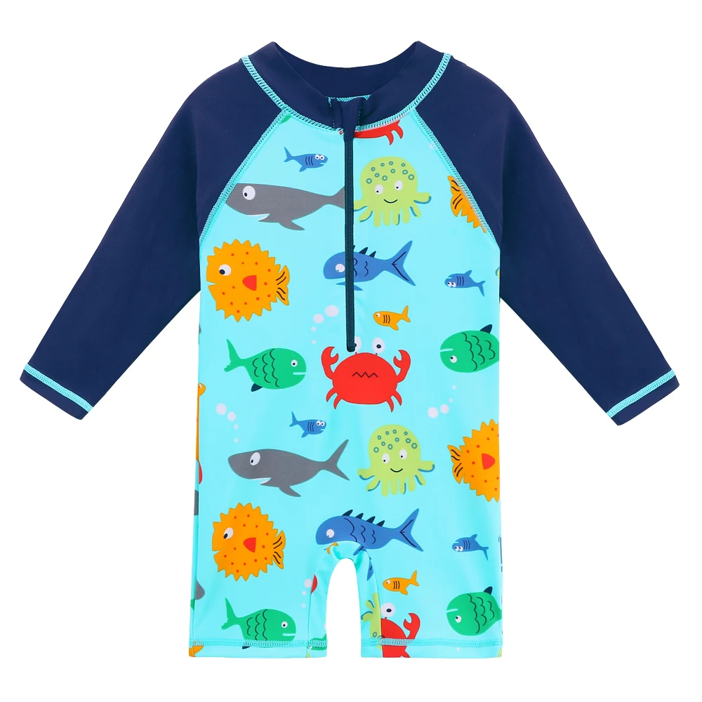 BAOHULU UPF50+ Long Sleeve Cartoon Boys Swimwear One Piece Kids Swimsuit Baby Swimwear Toddler Infant Bathing Suit for Girls Boy 1