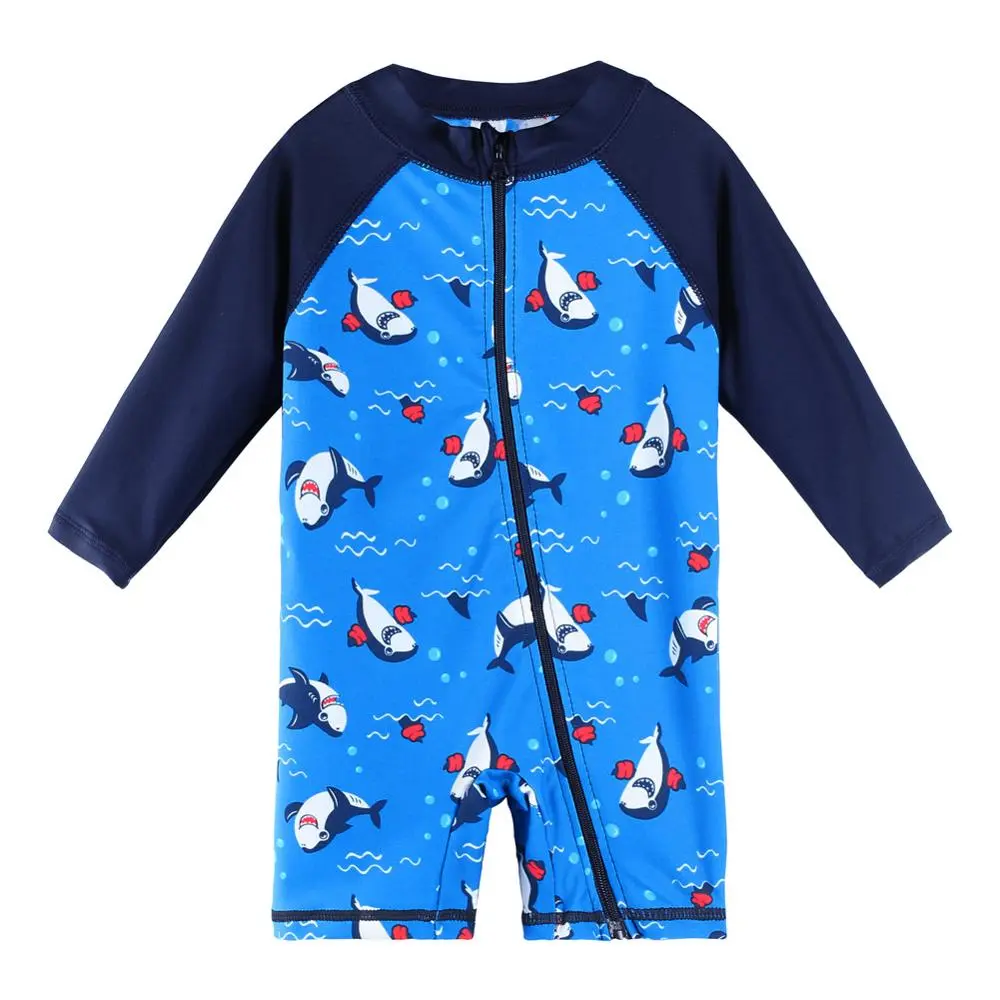UPF50+ Cartoon Kids Swimwear Long Sleeve Baby Boy Swimwear One Piece Toddler Swimsuit Infant Bathing Suit for Boys Girls
