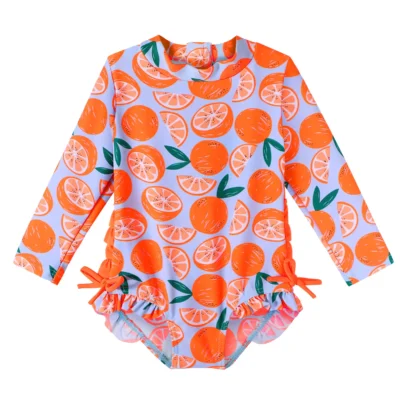 BAOHULU Girls Swimsuit Long Sleeve Zipper Rash Guard One Piece UPF 50+ UV Sun Protection Swimwear Orange Bathing Suit 1