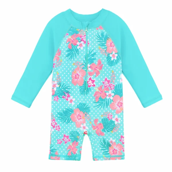 BAOHULU UPF50+ Long Sleeve Flower Baby Girl Swimwear One Piece Children Swimwear Toddler Infant Bathing Suit for Girls Boy Kids 1