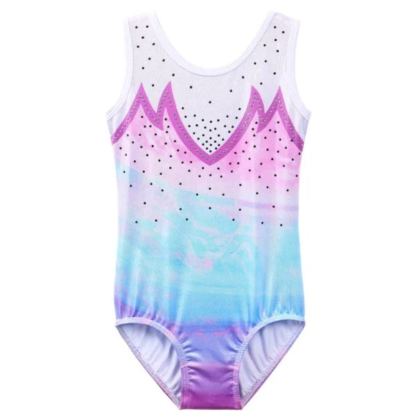 BAOHULU Girls Gymnastics Leotard Teens Gradient Color Ballet Dance Wear Sleeveless Sequin Bodysuit Practice Outfit Jumpsuit 3