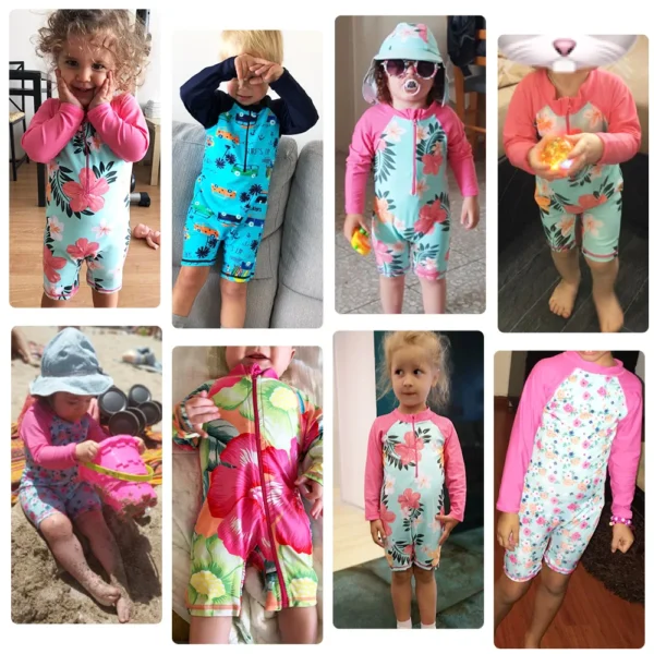 BAOHULU UPF50+ Print Baby Girl Swimsuit Long Sleeve Kids Swimwear One Piece Toddler Infant Bathing Suit for Girls Boys Children 5