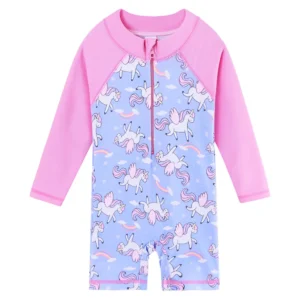 BAOHULU Cartoon Baby Girl Swimwear Children's One-Piece Suits Long Sleeve Girls Swimwear UPF 50+ Toddler Swimming Suit 1