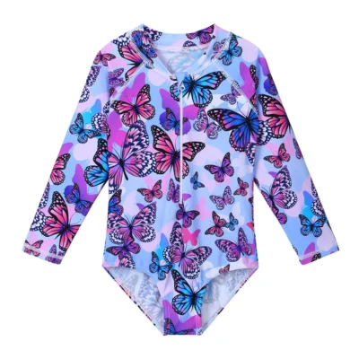 BAOHULU Purple Butterfly Cartoon Kids Swimwear UV50+ Long Sleeve Swimwear Girl Child Swimsuit Girls Swimwear Bathing Suits 1